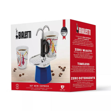 Bialetti Mini Express Moka 2 Cup Aluminium (90 ml coffee) Kandinsky (Blue)